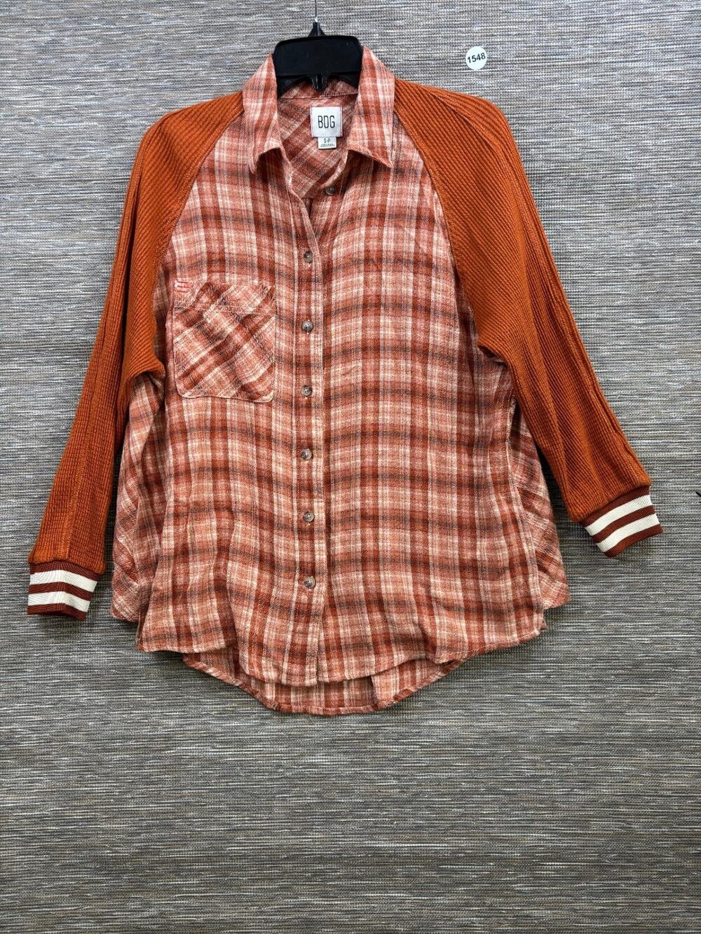 BDG Waffle Knit Plaid Button Up Shirt Womens Size S Rust Orange Long Sleeve